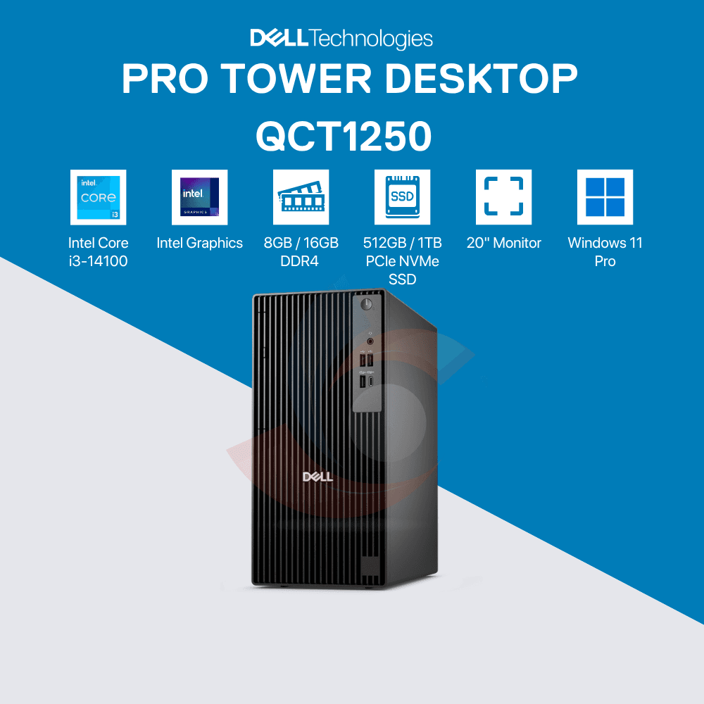 Dell Pro Tower QCT1250 Desktop Set – Intel Core i3-14100 (14th Gen)